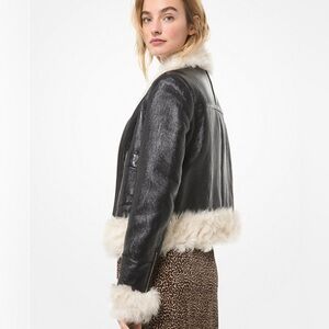 Laundry By Shelli Segal Black Leather Jacket with Lamb Fur Accents Size M